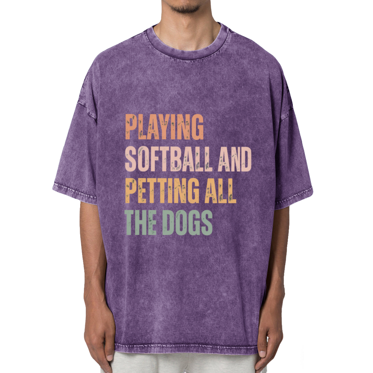 Playing Softball And Petting All The Dogs Washed Graphic T-Shirt