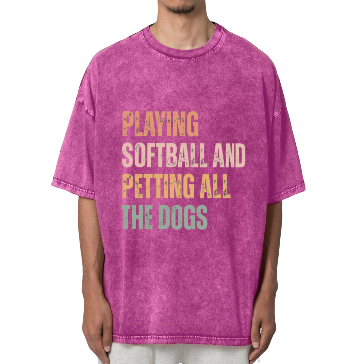 Playing Softball And Petting All The Dogs Washed Graphic T-Shirt