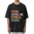 Unisex washed graphic T-shirt with Playing Softball And Petting All The Dogs themed design, product image