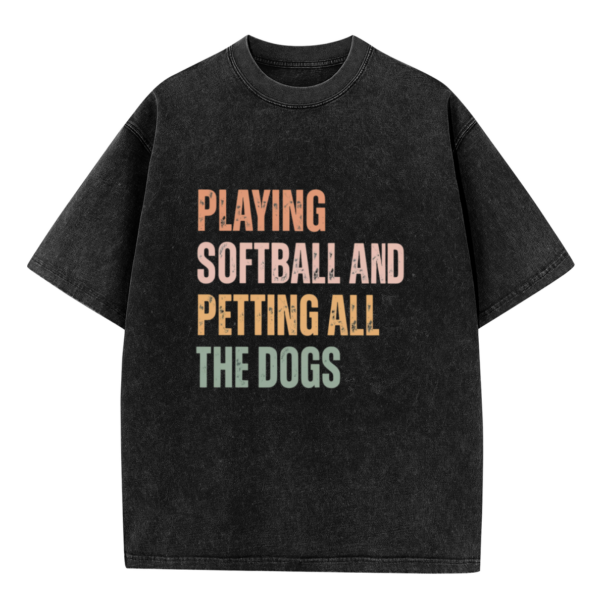 Unisex washed graphic T-shirt with Playing Softball And Petting All The Dogs themed design, product image