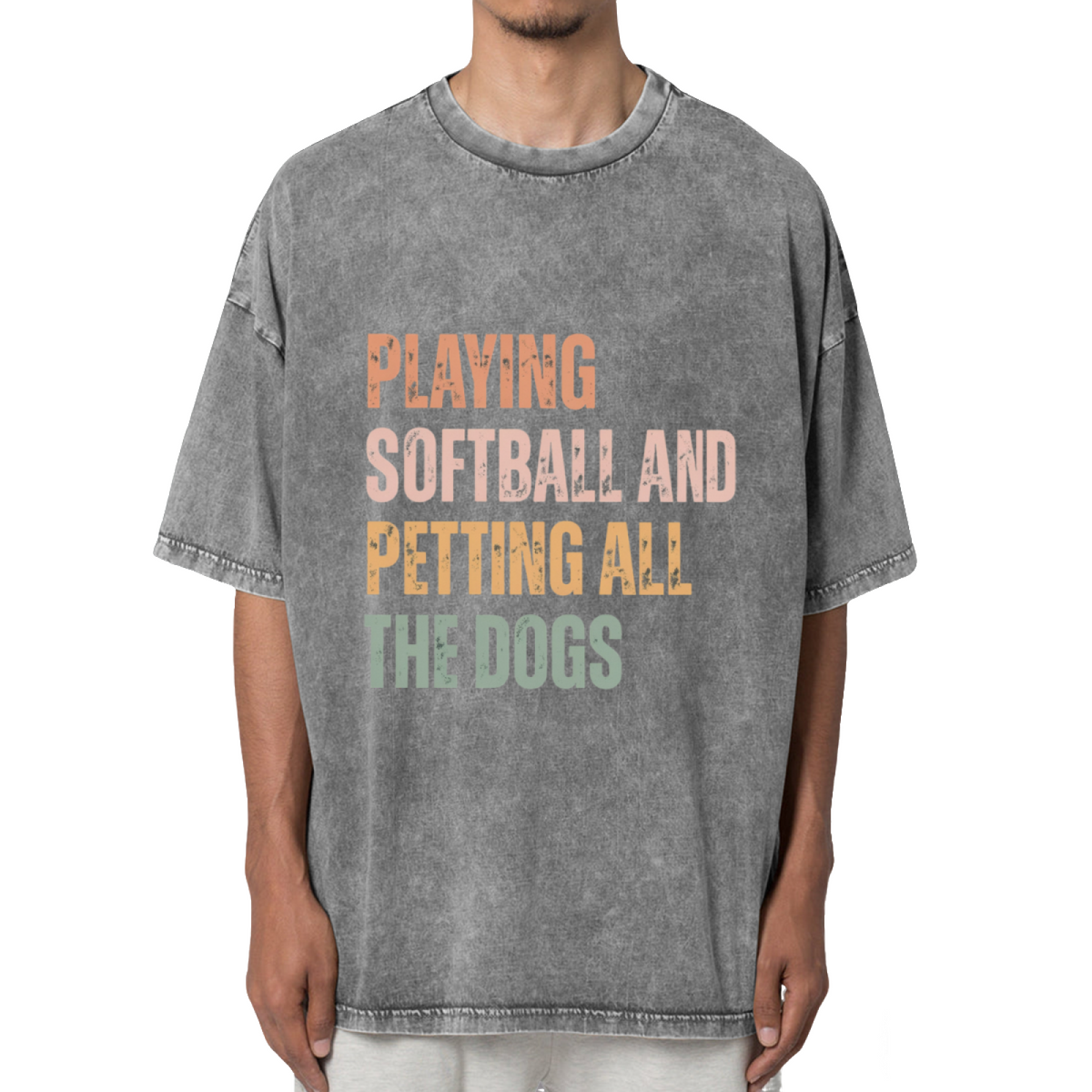 Playing Softball And Petting All The Dogs Washed Graphic T-Shirt