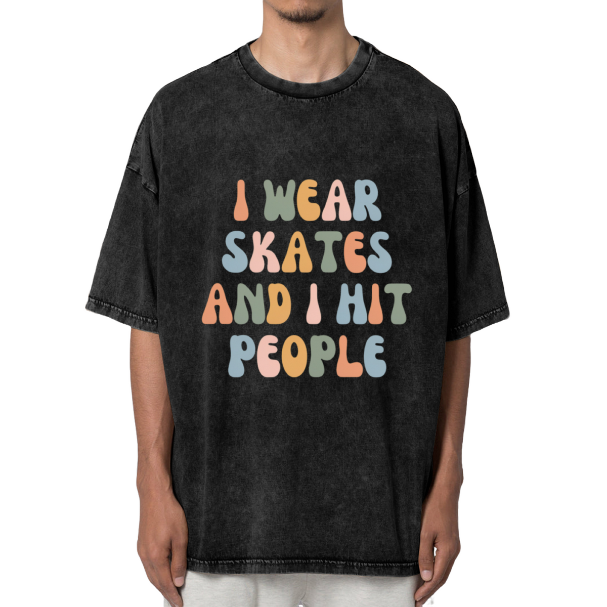Unisex washed graphic T-shirt with I Wear Skates And I Hit People themed design, product image