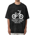 Unisex washed graphic T-shirt with Sometimes I Wonder If My Bike Is Thinking About Me Too Bike themed design, product image