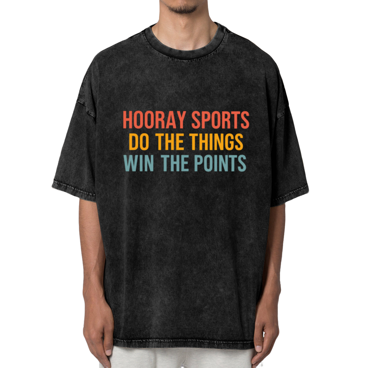 Unisex washed graphic T-shirt with Hooray Sports Win The Points themed design, product image