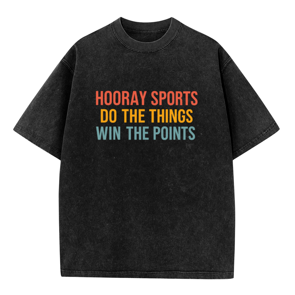 Unisex washed graphic T-shirt with Hooray Sports Win The Points themed design, product image