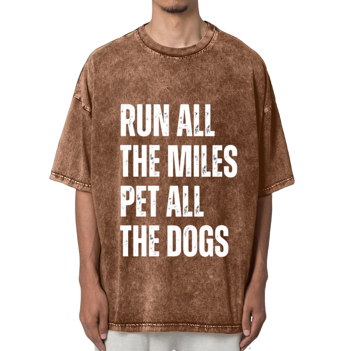 Run All The Miles Pet All The Dogs Washed Graphic T-Shirt