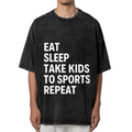 Unisex washed graphic T-shirt with Eat Sleep Take Kids To Sports Repeat themed design, product image