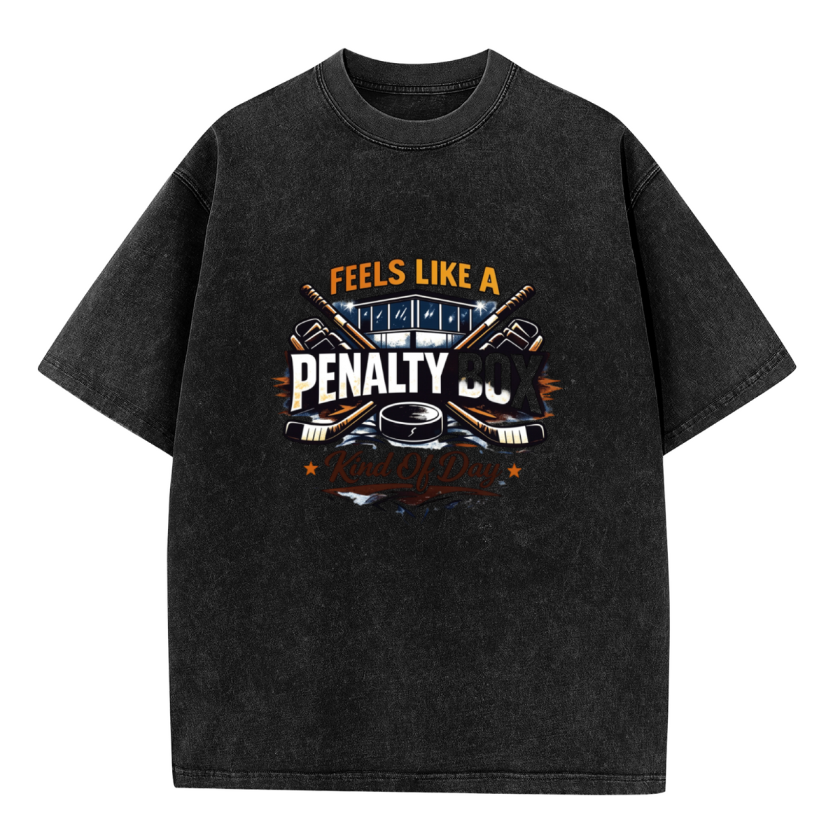 Unisex washed graphic T-shirt with Feels Like A Penalty Box Kind Of Day themed design, product image