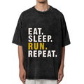Unisex washed graphic T-shirt with Eat Sleep Run Repeat themed design, product image