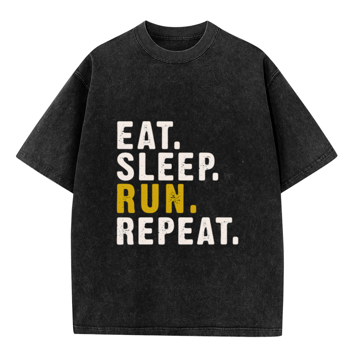 Unisex washed graphic T-shirt with Eat Sleep Run Repeat themed design, product image