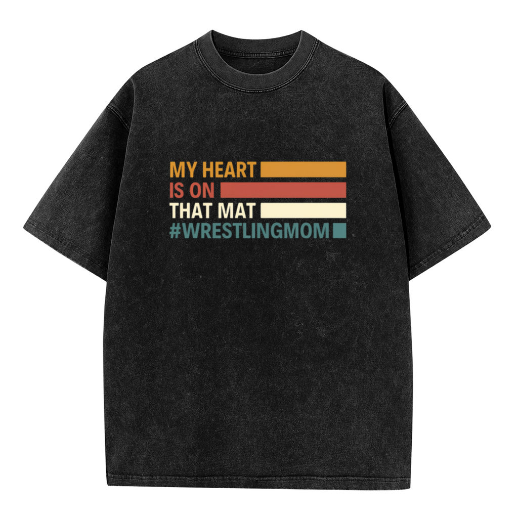 Unisex washed graphic T-shirt with My Heart Is On That Mat themed design, product image