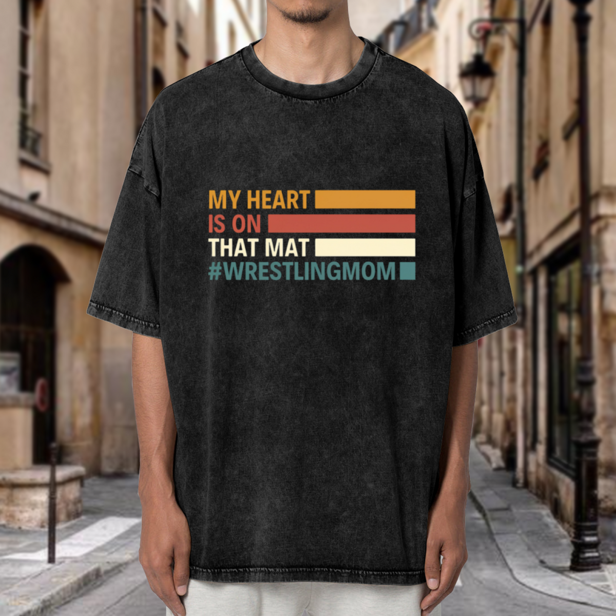 Unisex washed graphic T-shirt with My Heart Is On That Mat themed design, product image