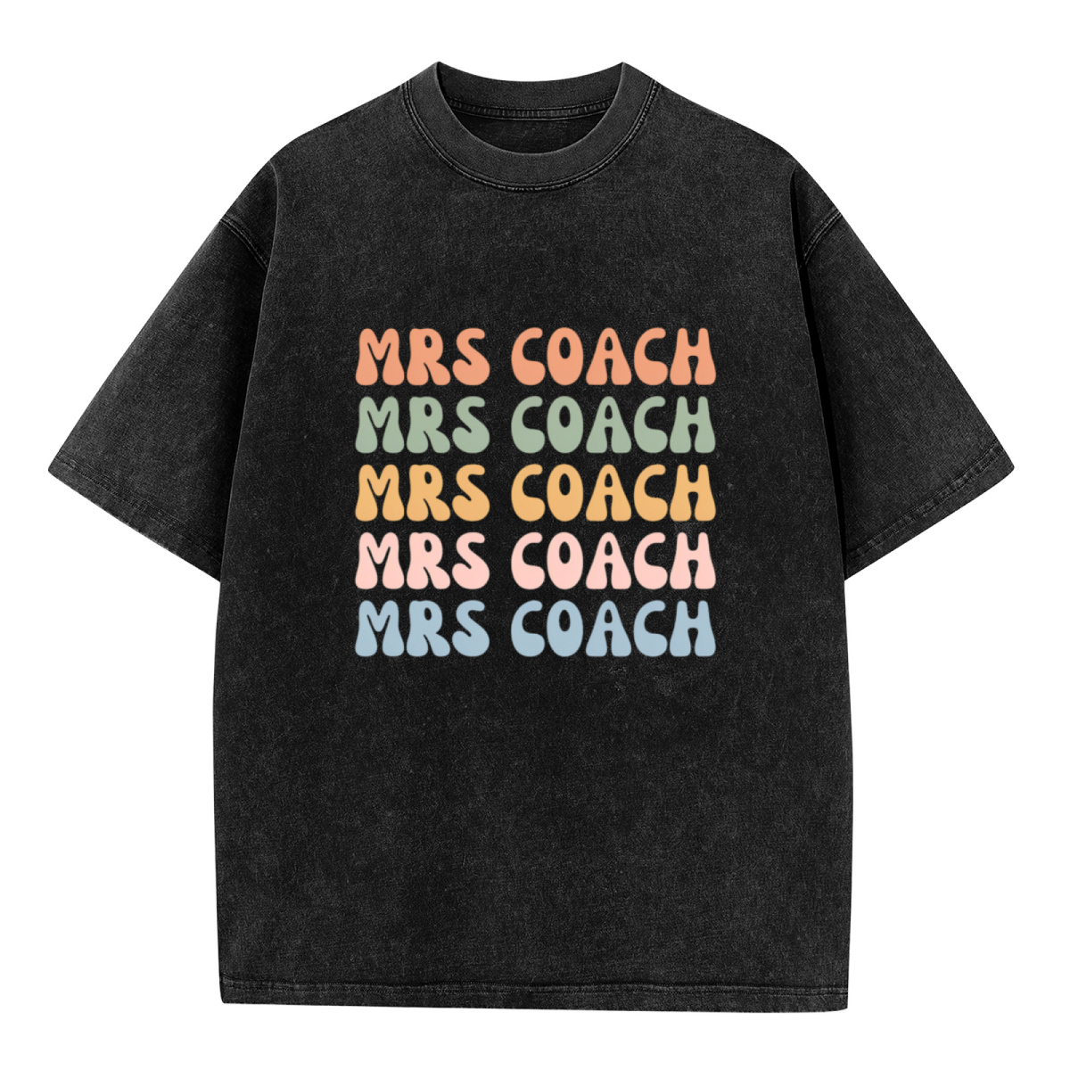 Unisex washed graphic T-shirt with Mrs Coach Shirt Wife Shirt Coach Wife Mom Shirt Coaches Wife Coach's Wife Baseball Soccer Football Basketball_1 themed design, product image