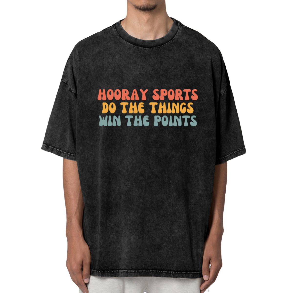 Unisex washed graphic T-shirt with Hooray Sports Do The Things Win The Points themed design, product image