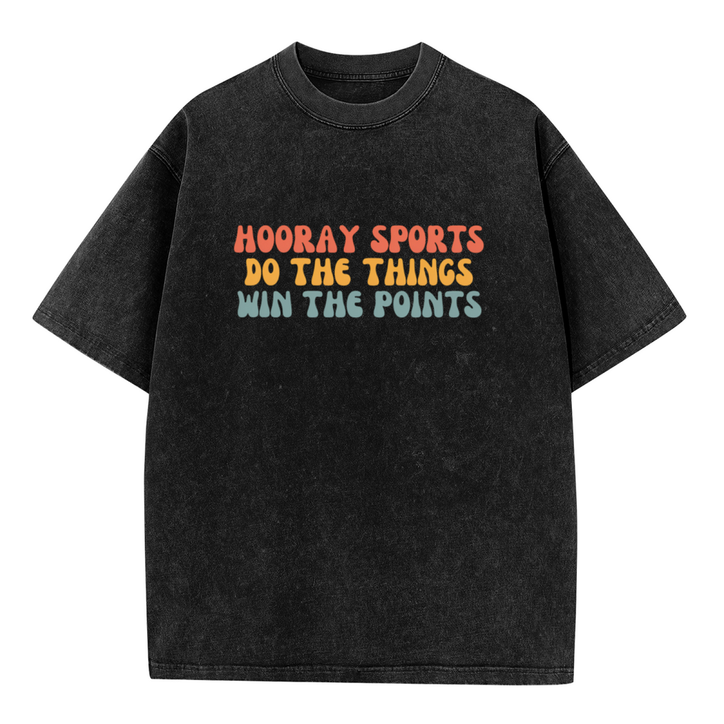 Unisex washed graphic T-shirt with Hooray Sports Do The Things Win The Points themed design, product image