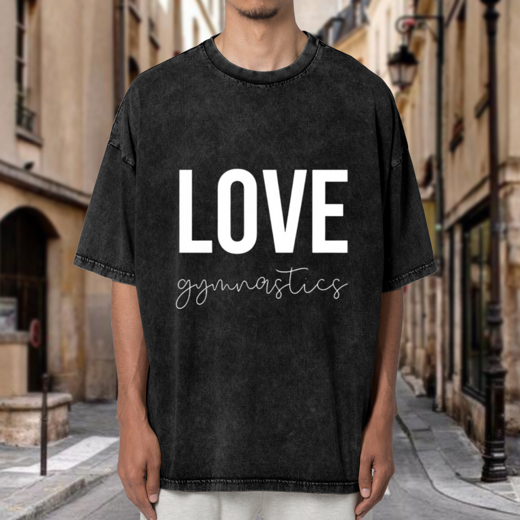 Unisex washed graphic T-shirt with Love Gymnastics Shirt Gymnastics Coach Gymnast Gift Gift For Gymnast Gymnastics Gift Gymnastics Teacher Dancer Shirt Gymnast themed design, 
