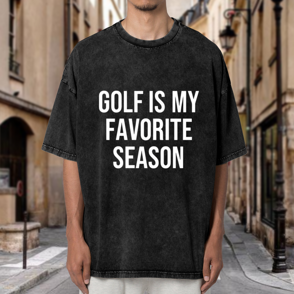 Unisex washed graphic T-shirt with Golf Is My Favorite Season themed design, product image