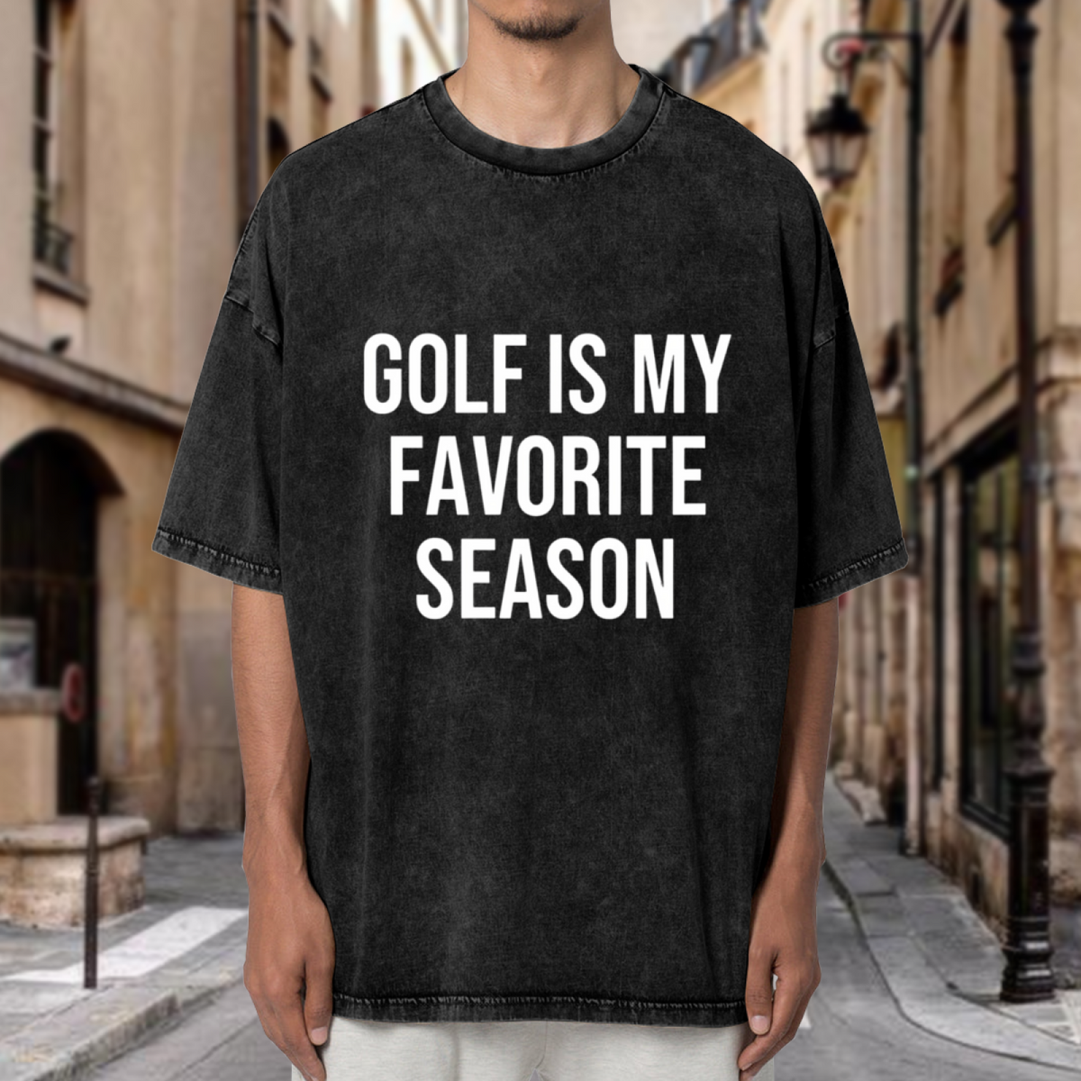 Unisex washed graphic T-shirt with Golf Is My Favorite Season themed design, product image
