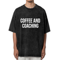 Unisex washed graphic T-shirt with Coffee And Coaching themed design, product image