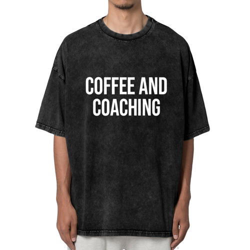 Unisex washed graphic T-shirt with Coffee And Coaching themed design, product image