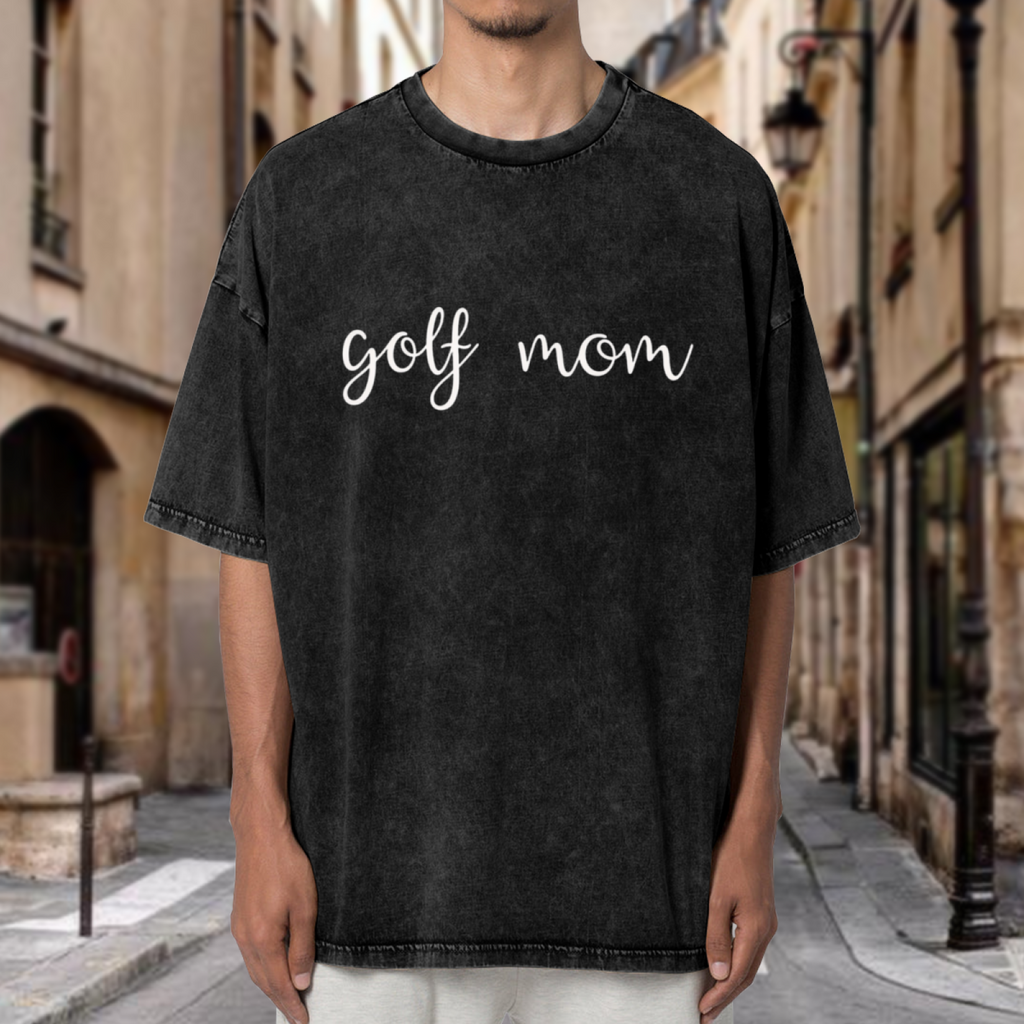 Unisex washed graphic T-shirt with Golf Mom themed design, product image