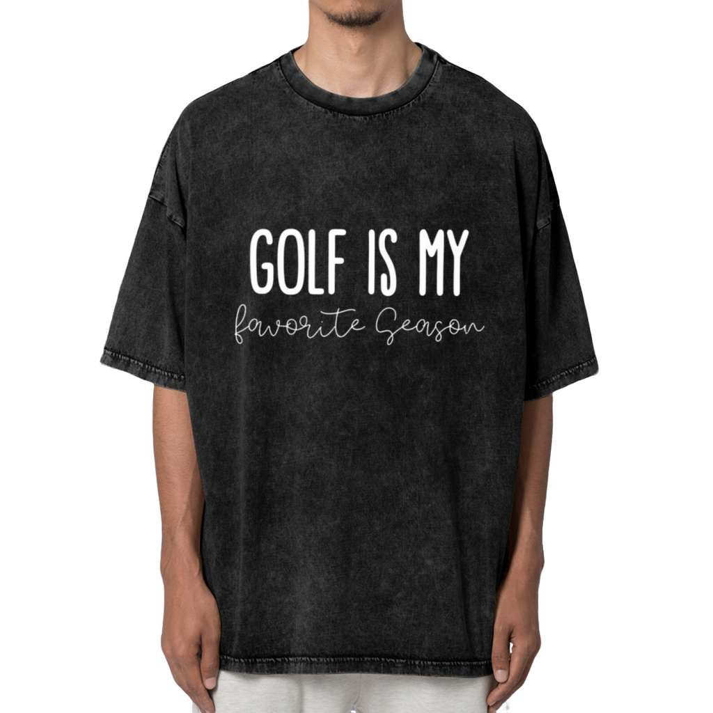 Unisex washed graphic T-shirt with Golf Is My Favorite Season themed design, product image