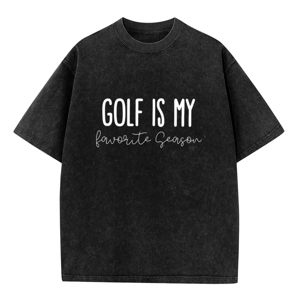 Unisex washed graphic T-shirt with Golf Is My Favorite Season themed design, product image