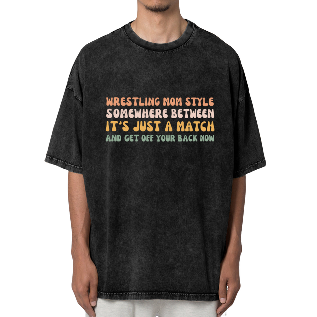 Unisex washed graphic T-shirt with Wrestling Mom Style Wrestling Mom themed design, product image