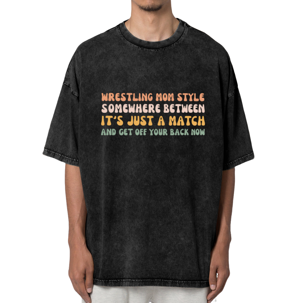 Unisex washed graphic T-shirt with Wrestling Mom Style Wrestling Mom themed design, product image