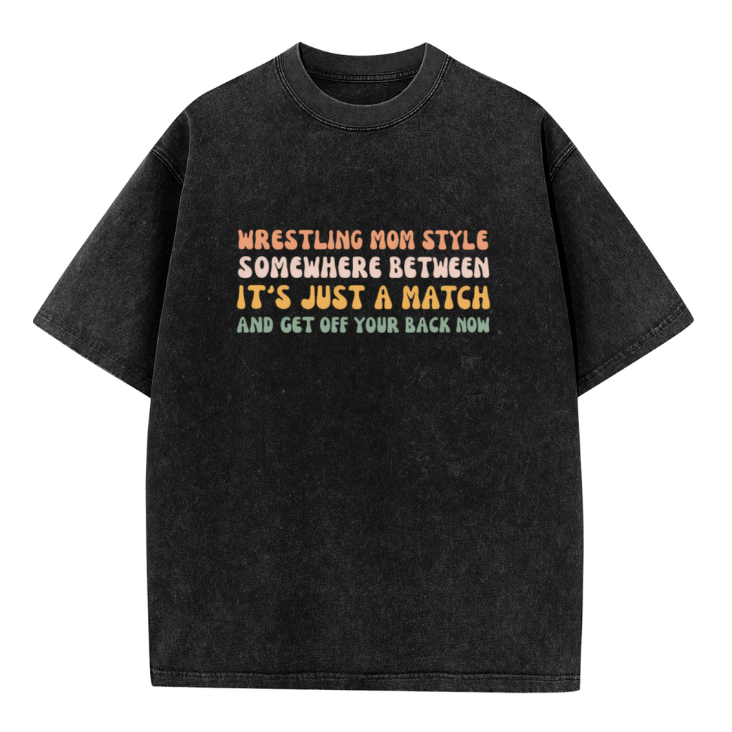 Unisex washed graphic T-shirt with Wrestling Mom Style Wrestling Mom themed design, product image