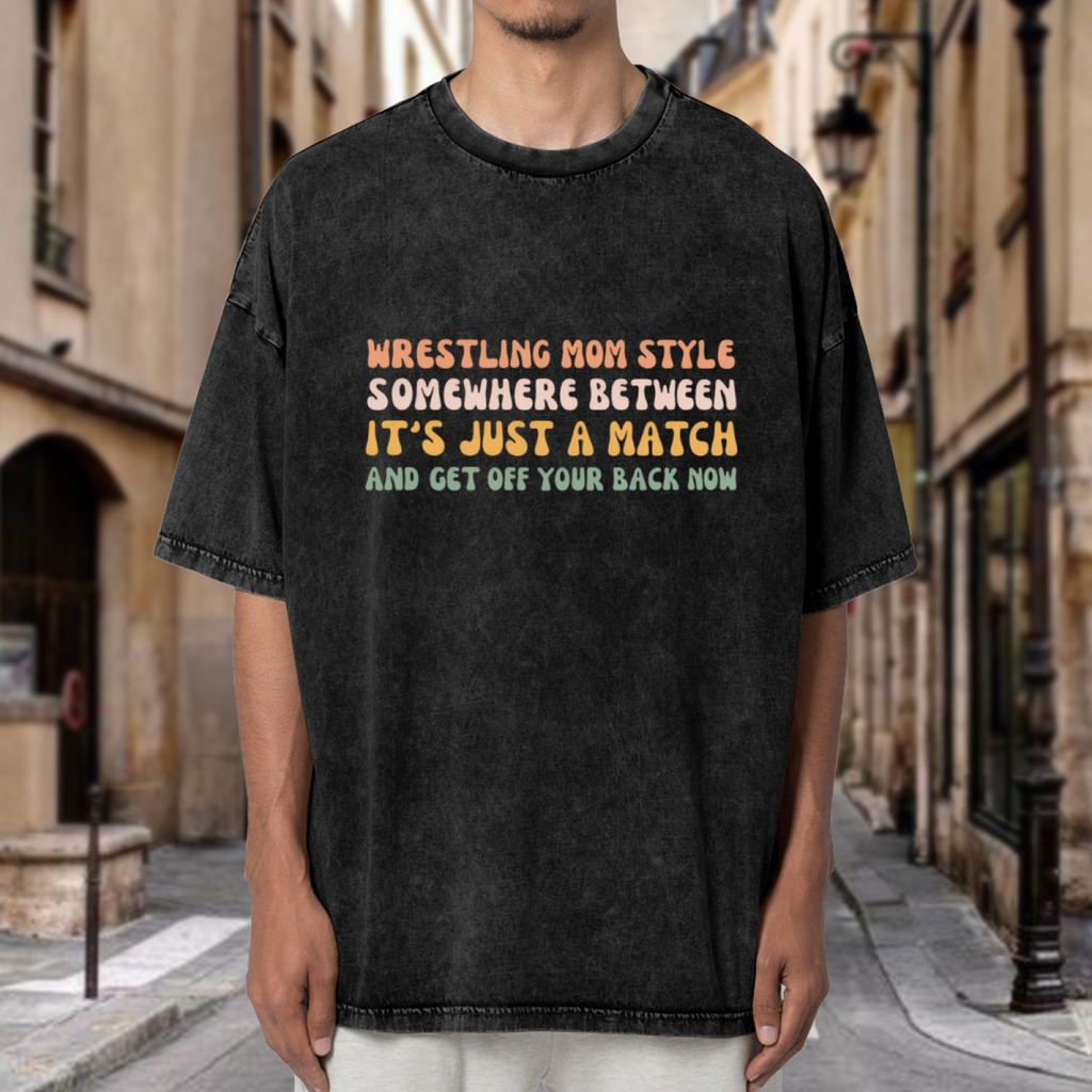 Unisex washed graphic T-shirt with Wrestling Mom Style Wrestling Mom themed design, product image
