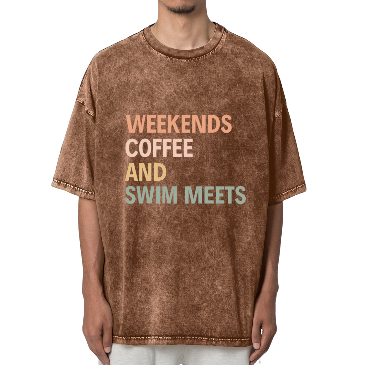 Weekends Coffee And Swim Meets Washed Graphic T-Shirt