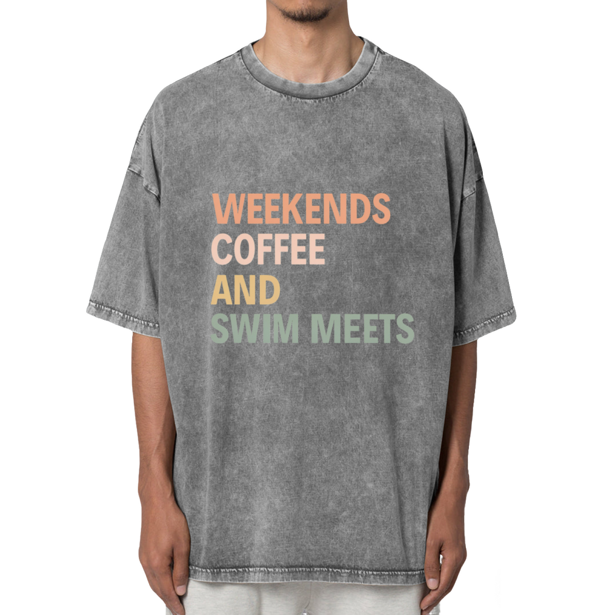 Weekends Coffee And Swim Meets Washed Graphic T-Shirt
