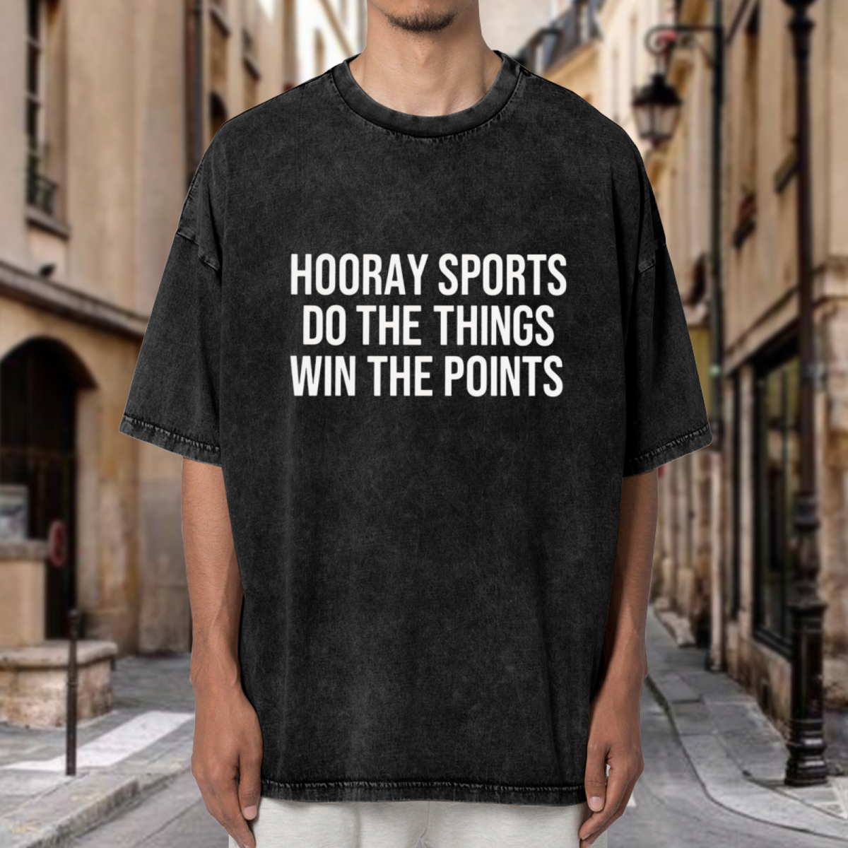 Unisex washed graphic T-shirt with Hooray Sports Do The Things Win The Points themed design, product image