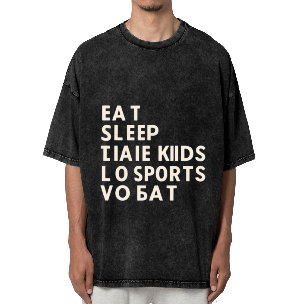 Unisex washed graphic T-shirt with Eat Sleep Take Kids To Sports Repeat themed design, product image