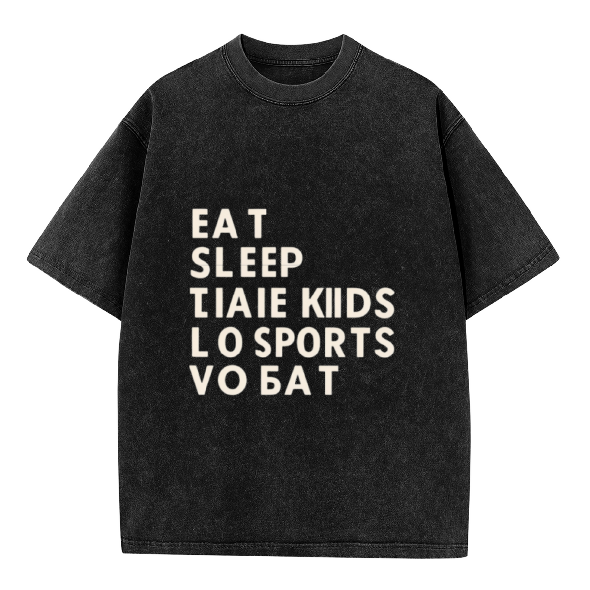 Unisex washed graphic T-shirt with Eat Sleep Take Kids To Sports Repeat themed design, product image