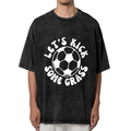 Unisex washed graphic T-shirt with Let's Kick Some Grass themed design, product image
