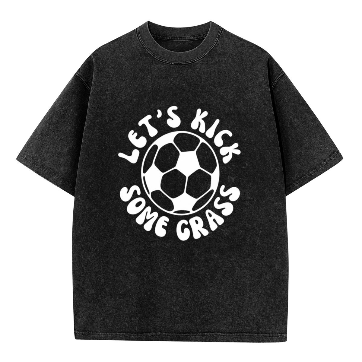 Unisex washed graphic T-shirt with Let's Kick Some Grass themed design, product image