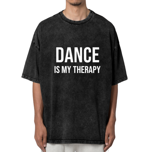 Product image of washed graphic T-shirt featuring 'Dance Is My Therapy' statement design