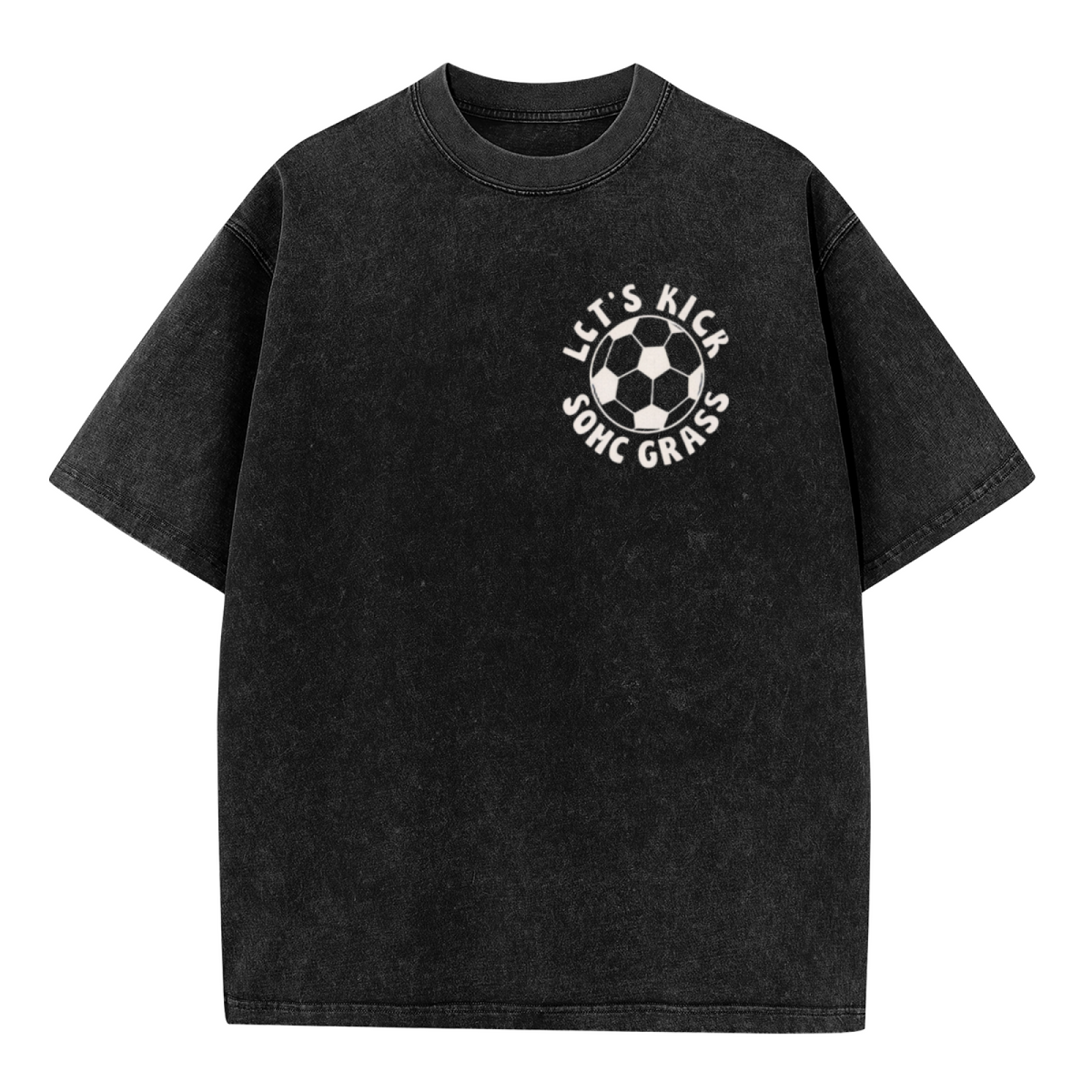 Unisex washed graphic T-shirt with Let's Kick Some Grass themed design, product image